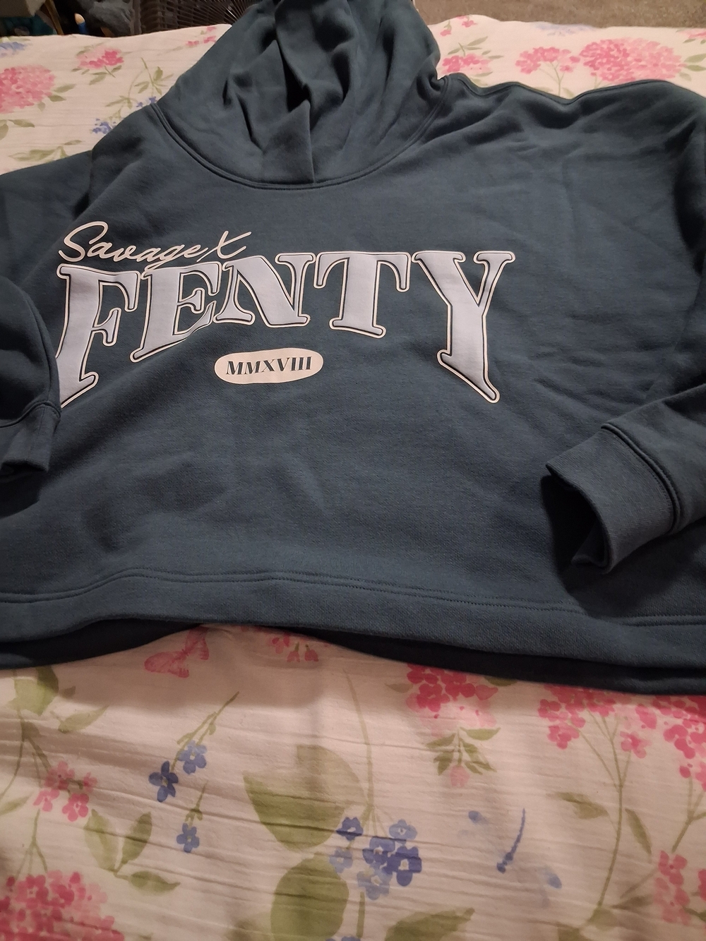 Savage X Fenty Slate Blue Cropped Logo Hoodie